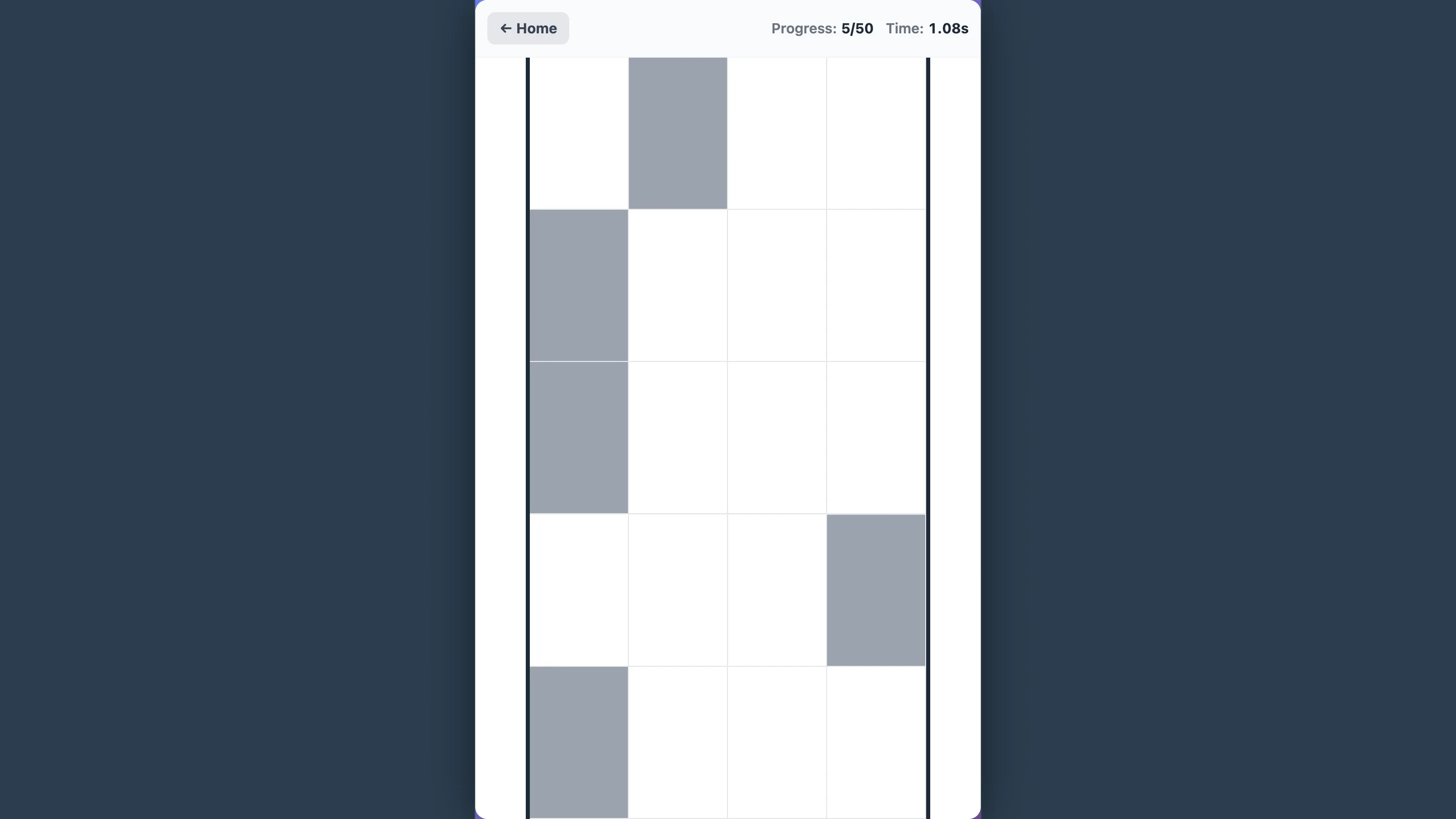 Classic black tile board mid-run after five successful taps