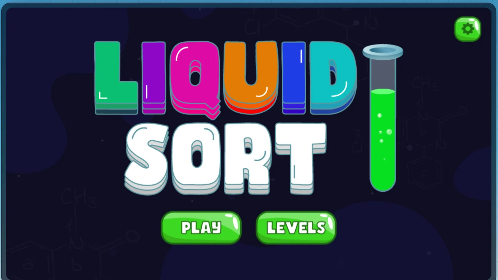 Magic Sort (Liquid Sort) game menu showing colorful title and Play/Levels buttons
